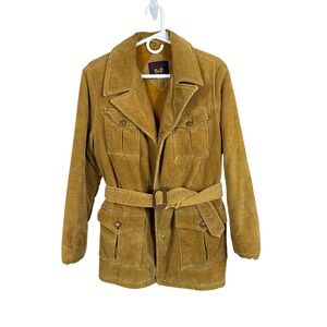 Park Ave Vintage Camel Tan Corduroy Belted Jacket Coat Fur Lined Women Medium